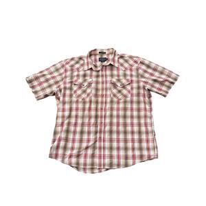 Pendleton Shirt Mens XL Plaid Short Sleeve Frontier Western Pearl Snap red tan